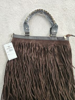 Fringed Suede Shoulder Or Handbag - Chocolate Brown